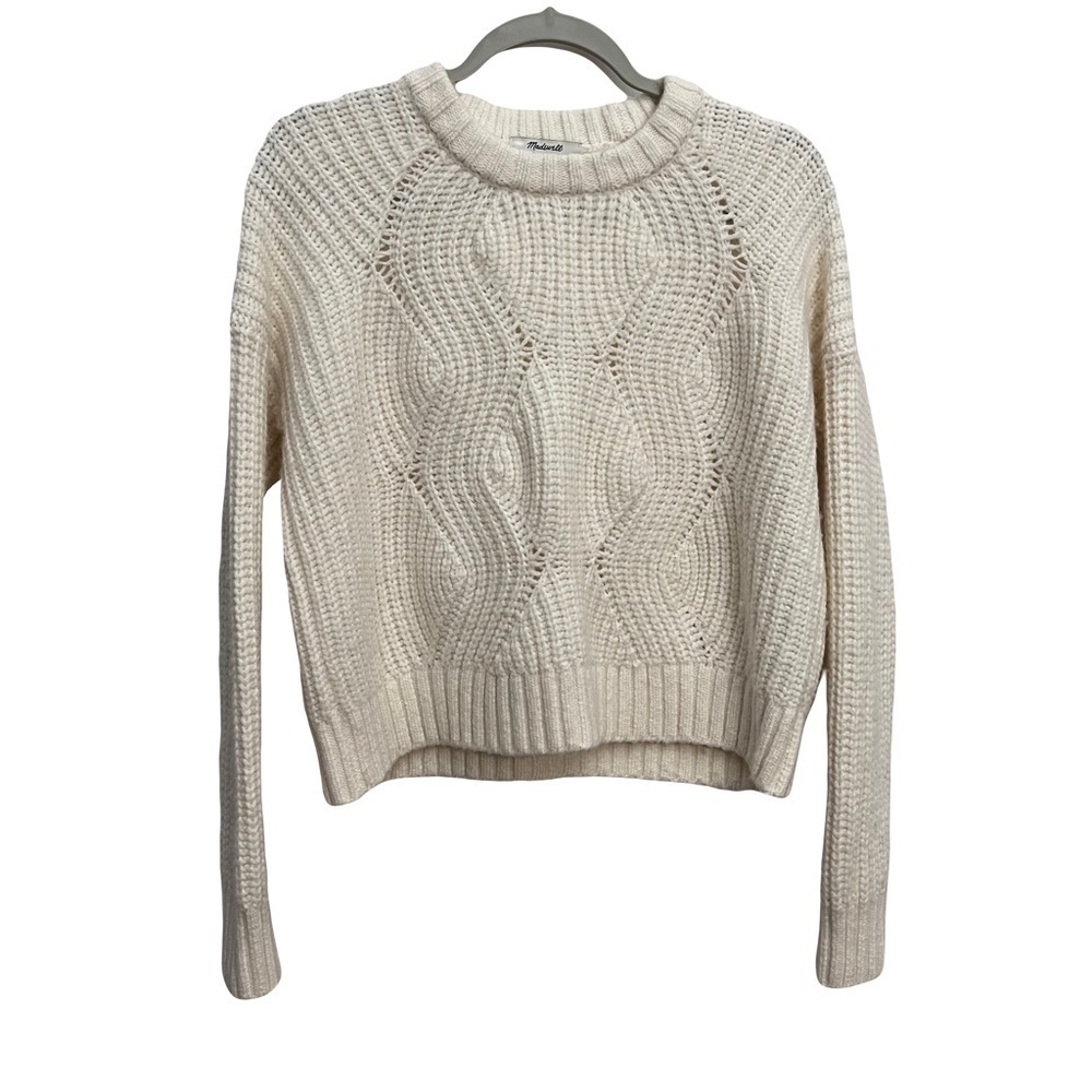 Madewell Womens Everett Rib-Play Pullover Sweater Size XS Ivory Oversized Crop